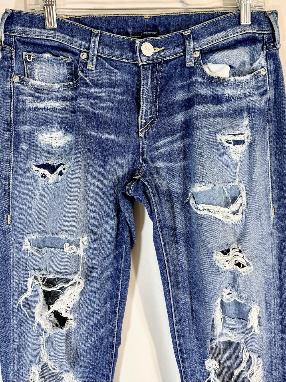 True Religion Mid Rise Straight Destructed Distressed Jeans In Schools Out Wash - Picture 3 of 12